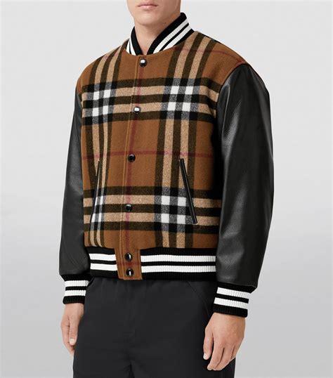 burberry checked button-up bomber jacket|burberry bomber jacket men.